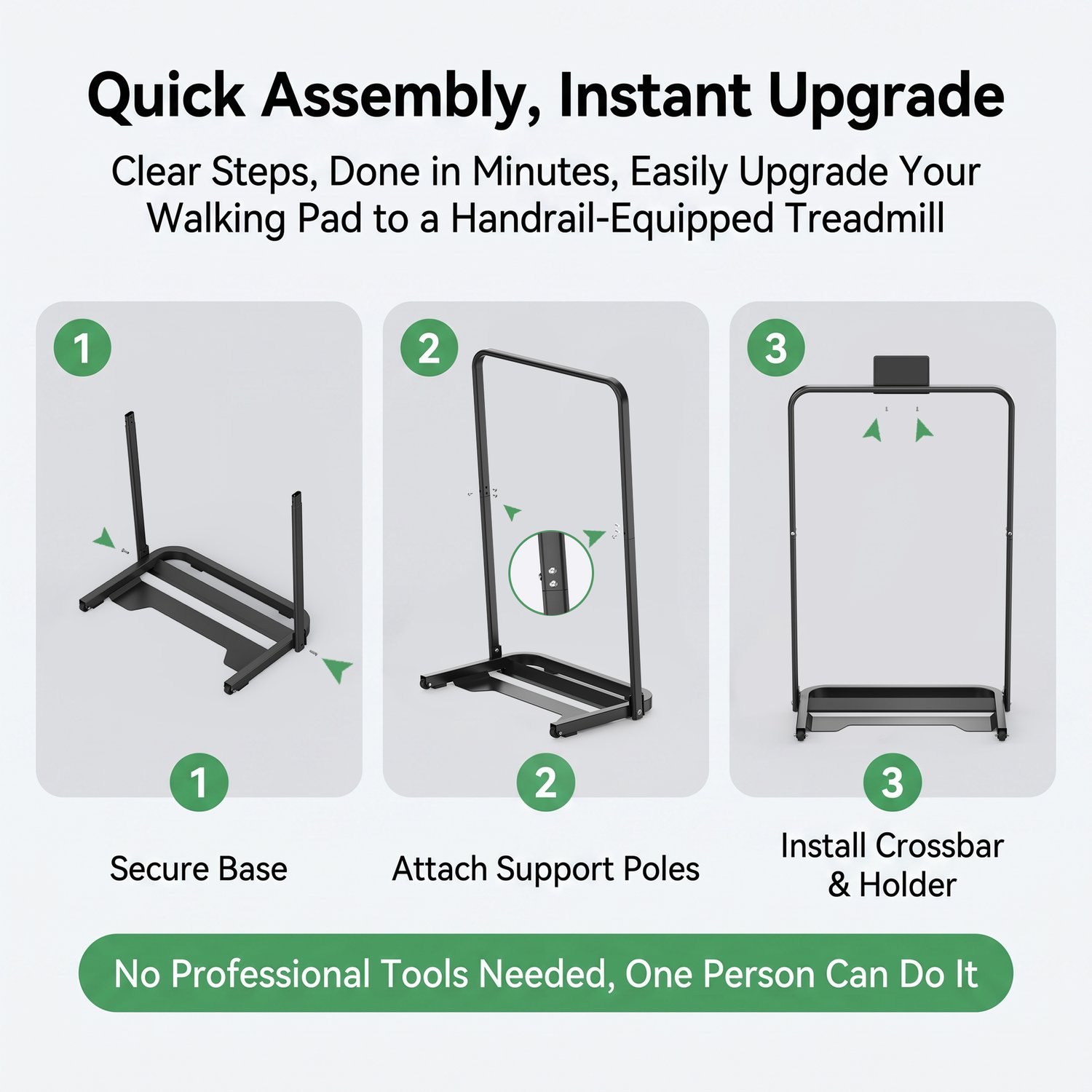 GX7-BK black treadmill handrail three-step tool-free assembly