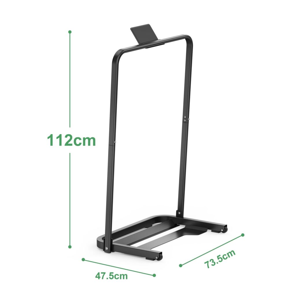 GX7-BK black treadmill handrail with tablet holder, height 1120 mm and base 735 x 475 mm