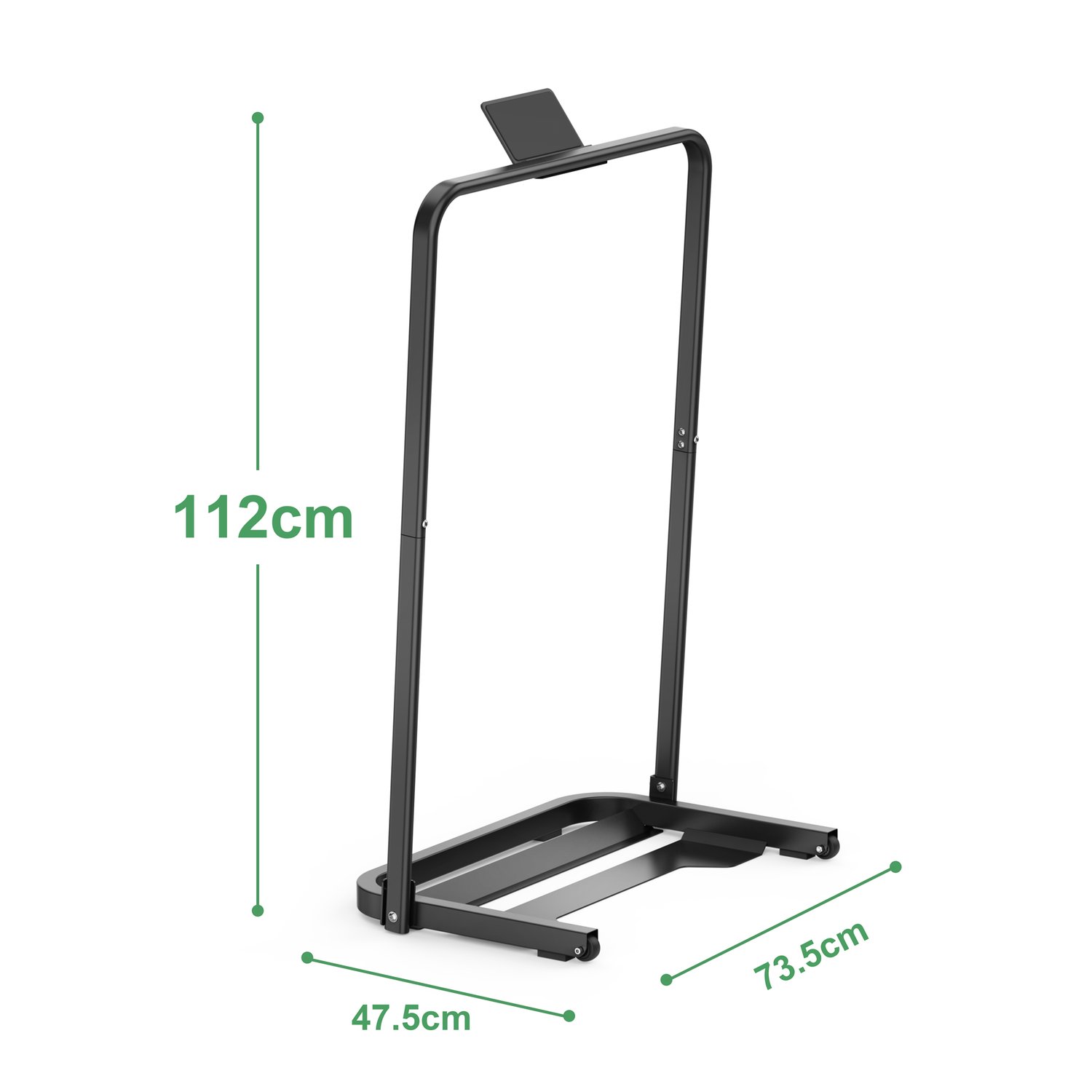 GX7-BK black treadmill handrail with tablet holder, height 1120 mm and base 735 x 475 mm