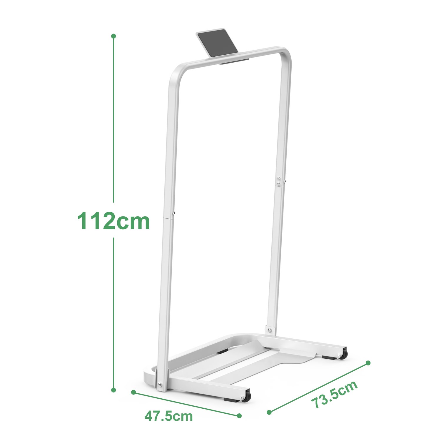 GX7-WT white treadmill handrail with tablet holder, height 1120 mm and base 735 x 475 mm