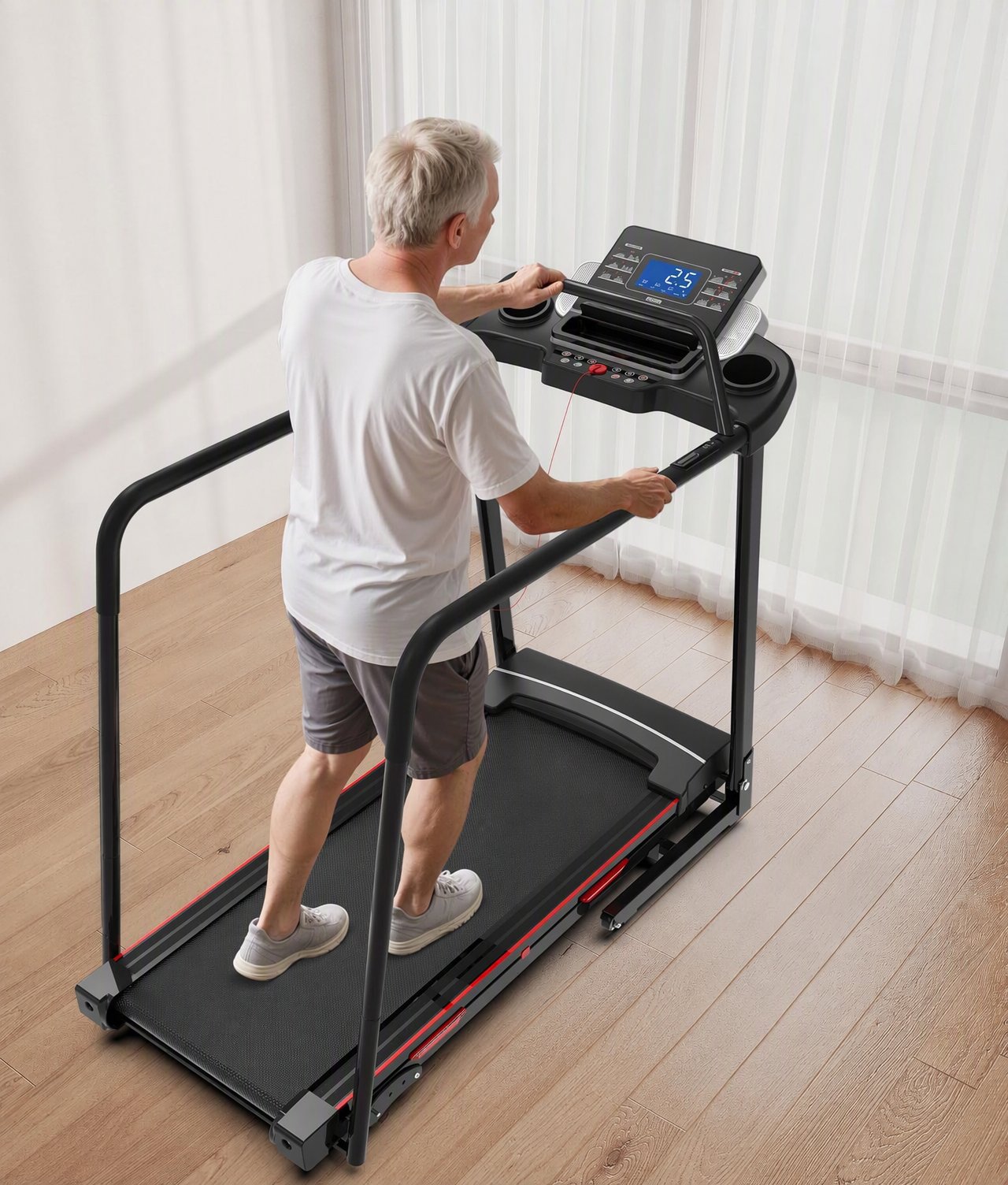 JK15F treadmill with front handrail and side long handrails