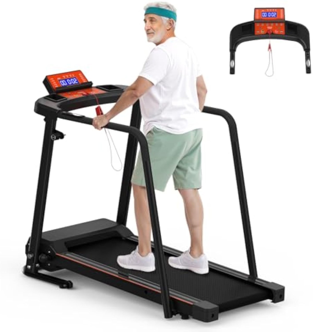 Senior walking treadmill with extended handrails, US warehouse stock